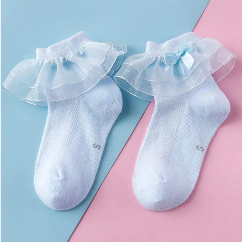 여아용 레이스 러플 공주 메쉬 발목 양말, 편안한 얇은 Boeknot 캐주얼 침대 양말