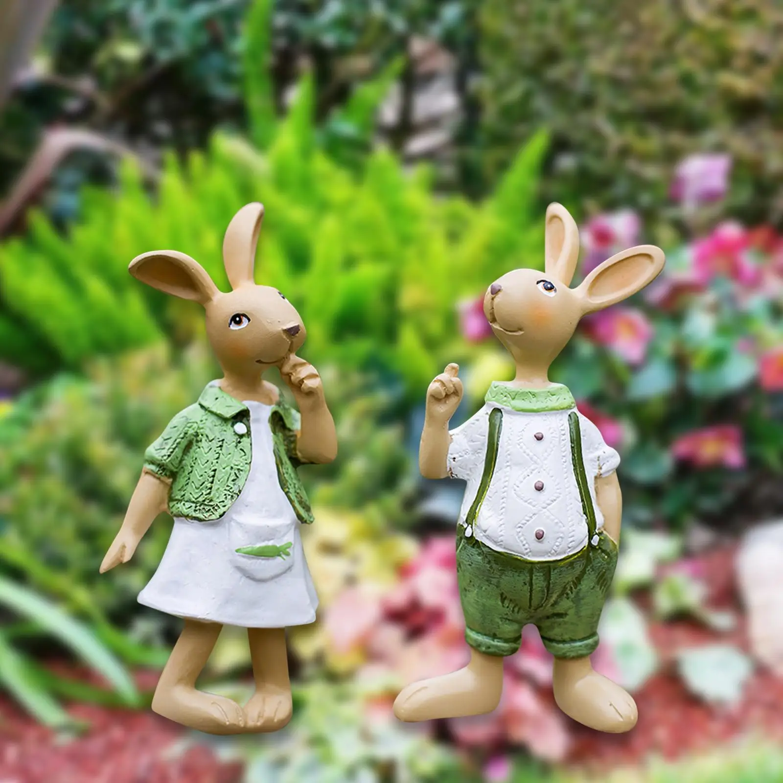 2Pcs Rabbit Garden Statue Home Lawn Art Decoration Ornaments Outdoor Standing Bunny Sculpture Rabbit Figurines Outdoor Decor