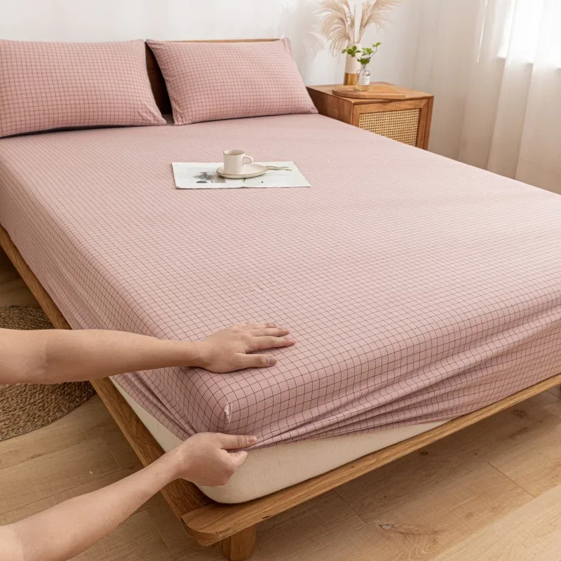 New Grade A 100% Cotton Fitted Sheet with Elastic Bands Non Slip Adjustable Mattress Covers for Single Double King Queen Bed 4