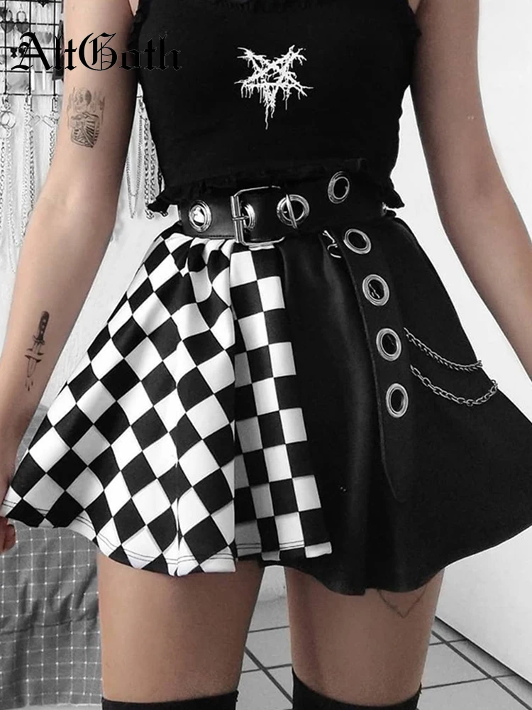 AltGothHarajukuPunkGothicSkirtWomenY2kEgirlEmoAltRetroPlaid