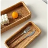 Handmade rattan desktop square coffee bread tray Nordic style light luxury storage basket for cosmetics and sundries 3
