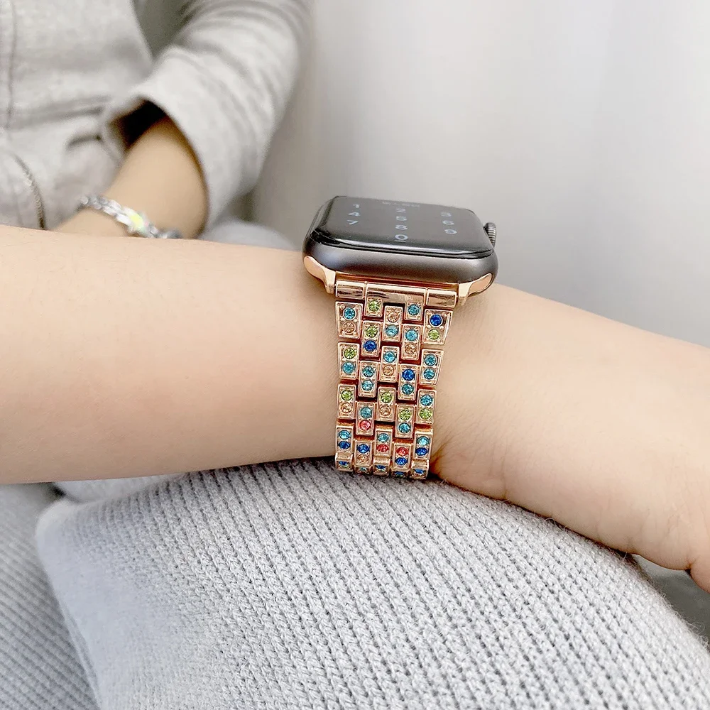 Metal Diamond Strap for Apple Watch Ultra2 9 8 7 6 5 4 SE 49mm 45mm 44mm 41mm 40mm for iWatch 3 38mm 42mm Stainless Steel Strap