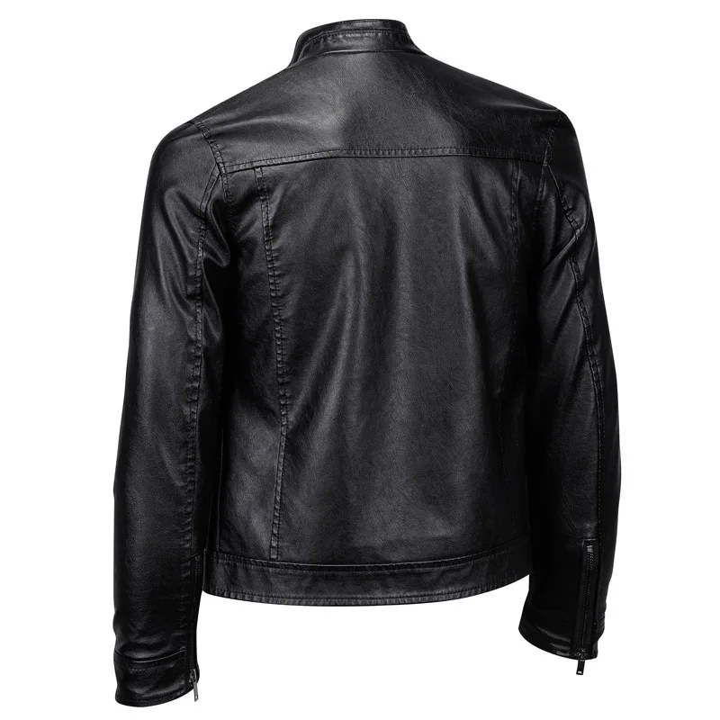 Men's Winter Solid Color Stand Up Collar Windproof Warm Coat Brand Leather Jackets Men's Luxury Clothing Vintage Leather Jacket leather jackets men winter jacket