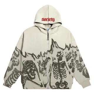 Sudadera informal para hombre Y2K Vintage con estampado de calavera, estilo universitario, camisetas góticas, manga larga, suelta, de gran tamaño, camiseta deportiva de calle, retro, para Halloween Sudadera informal para hombre Y2K Vintage con estampado de calavera, estilo universitario, camisetas góticas, manga larga, suelta, de gran tamaño, camiseta deportiva de calle, retro, para Halloween