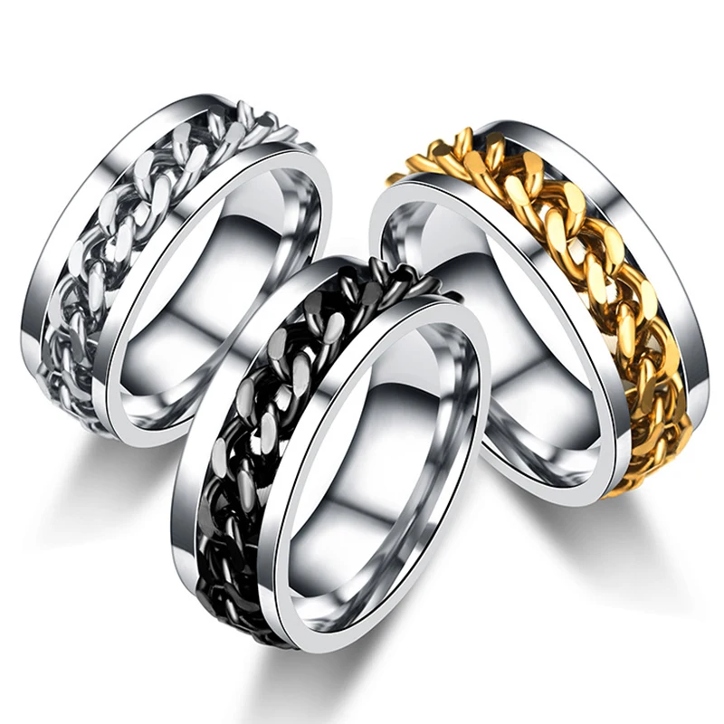 8Mm In Acciaio Al Titanio Girevole Catena Coppia Anello Ansia Gioielli Multifunzionali Moda Fidget Spinner Anelli Power Sense Regali