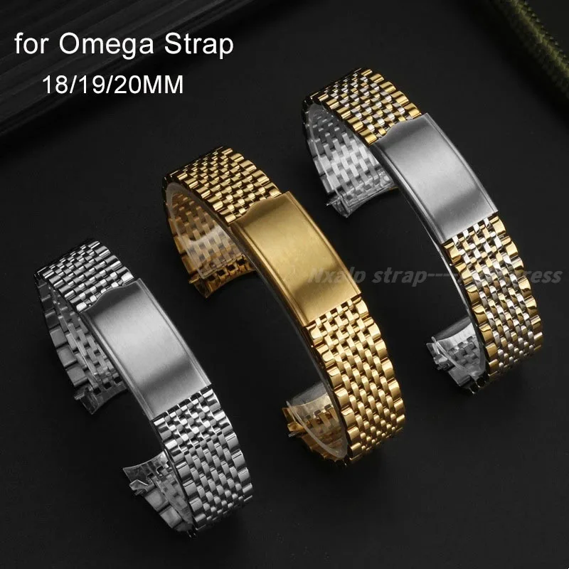 

Металлический ремешок для часов Omega Seamaster Speedmaster DeVille, изогнутый браслет из нержавеющей стали для мужских часов, аксессуары для часов, 18 мм 19 мм 20 мм