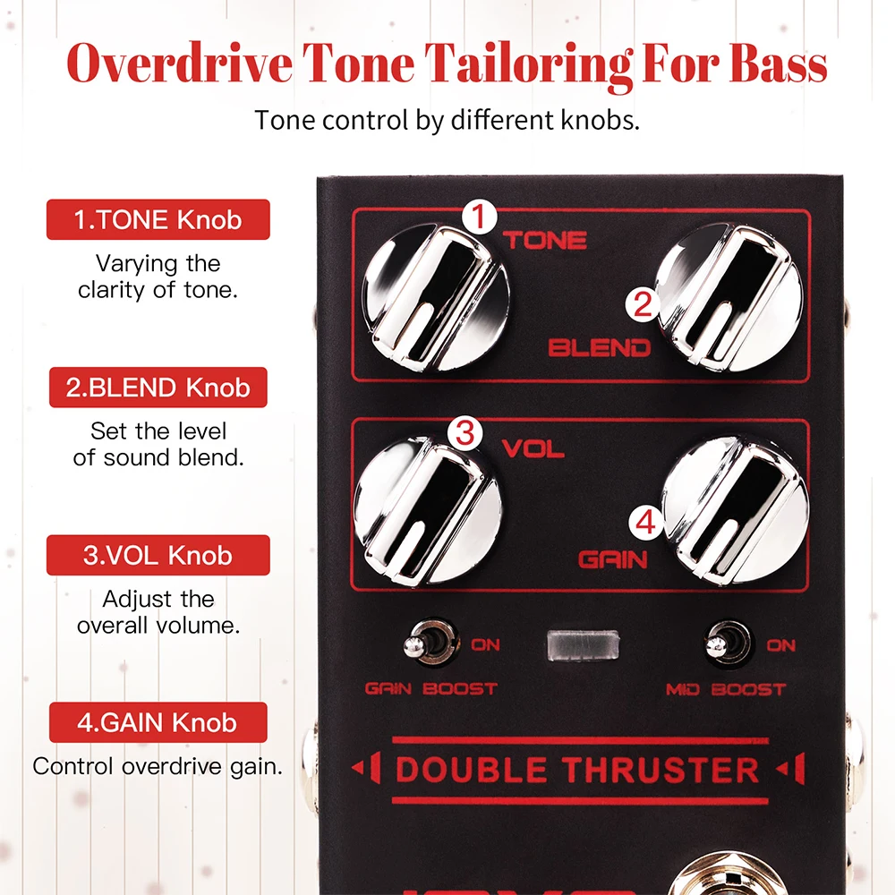 R-28 Bass Guitar Pedal Overdrive Effects with Independent Mid Frequency Double G