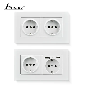 16A French Poland Belgium Standard Fast Power Socket USB Type-C Glass Panel Crystal Euro Electric Socket One Type-C Plug