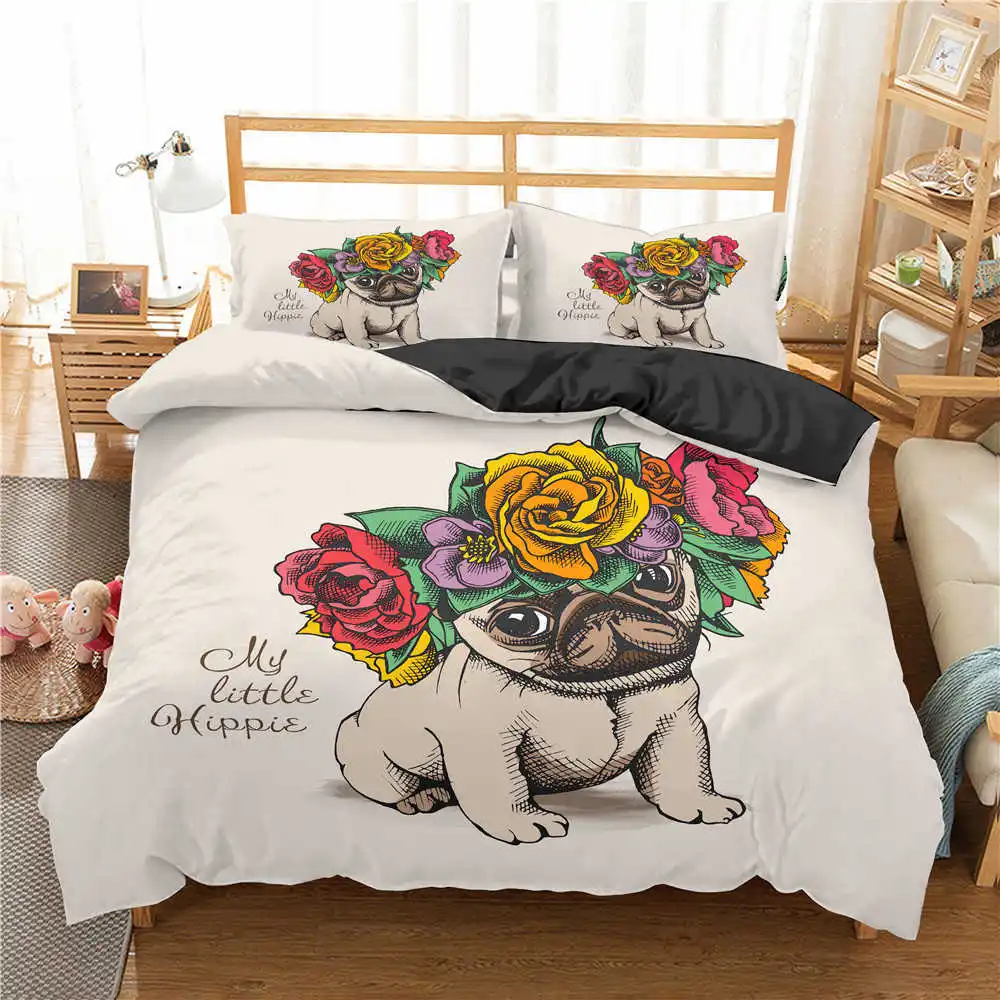 Pug Puppy Sheet Set Dog Sheets Kids Cute Dog Duvet Cover Set