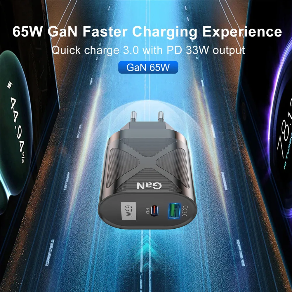 65W GaN Charger Desktop Tablet Laptop Fast Charger Type C PD Quick Charger EU KR Plugs Adapter For iPhone Samsung Phone Charger