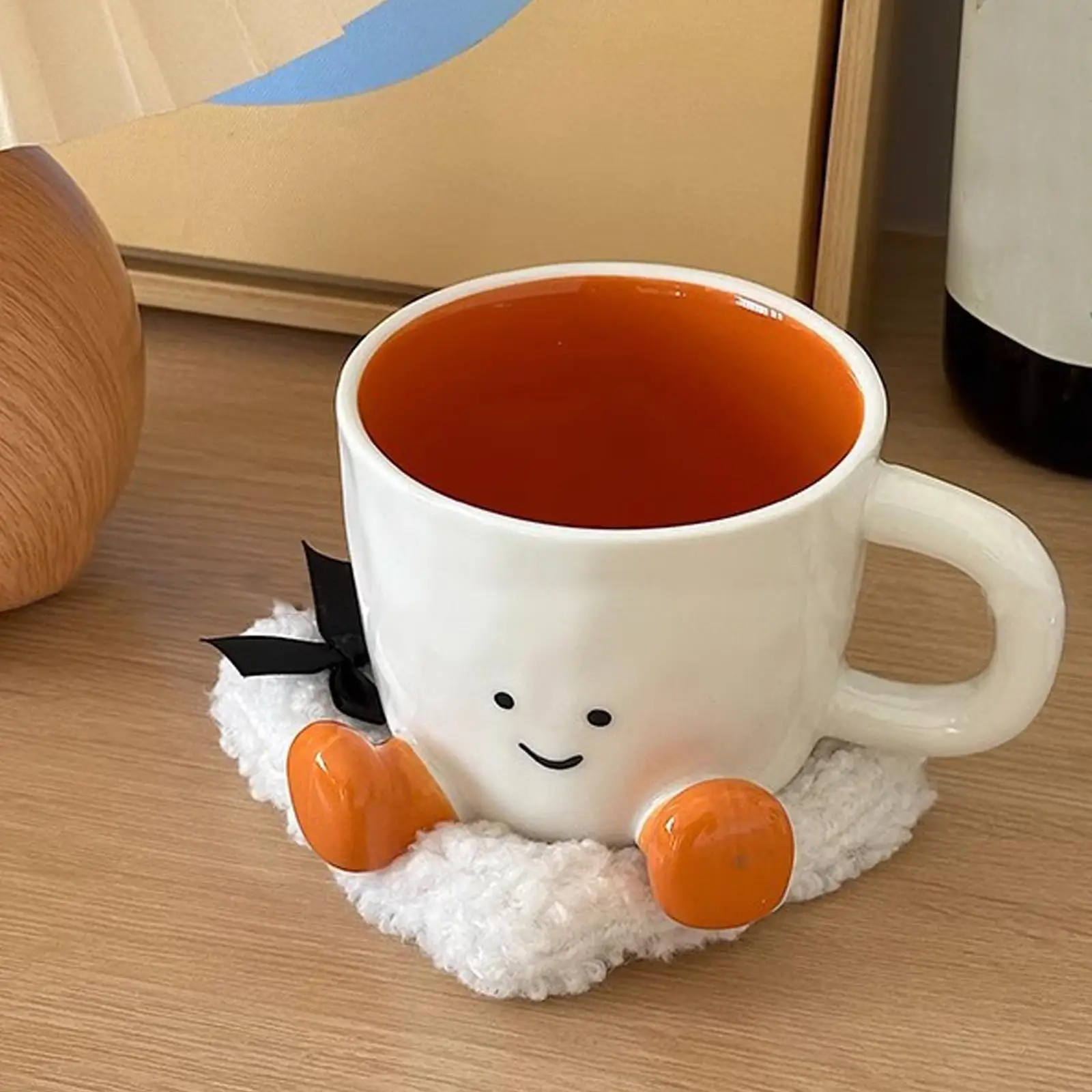 1pcs Happy Face Coffee Mug With Handle Ceramic Coffee Cup With Cute Feet Water Cups Birthday Gifts Office & Home Decors