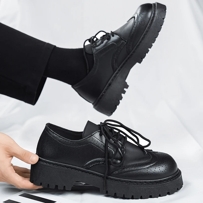 Classic Men Leather Shoes Oxford Platform Wedding Party Office Business Shoes Casual Formal STRONGSHEN