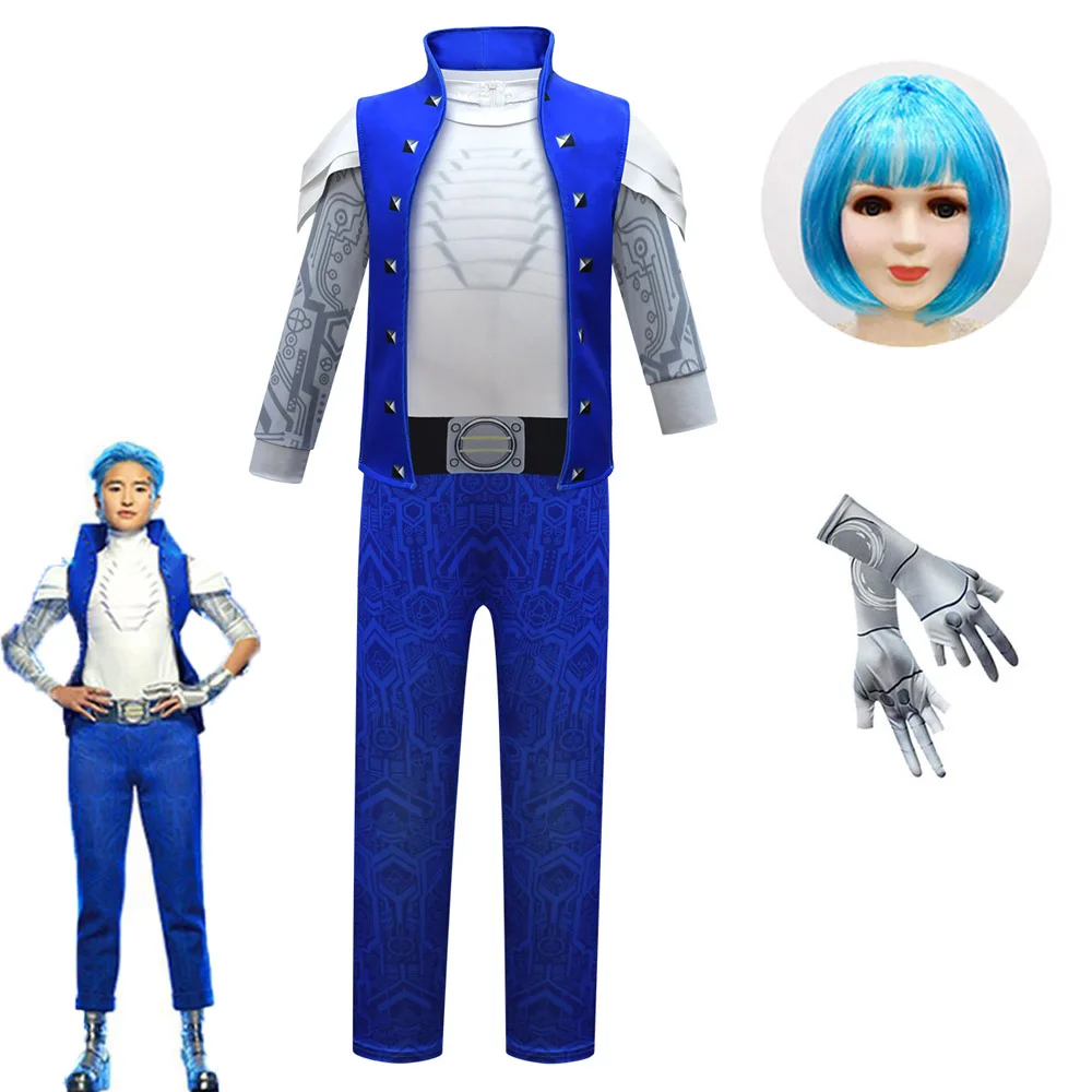 Kids Zombie 3 Alien Cosplay Costume with Gloves Wig Boys Girls Party Bodysuit Cheerleading Halloween Carnival Fancy Dress Set