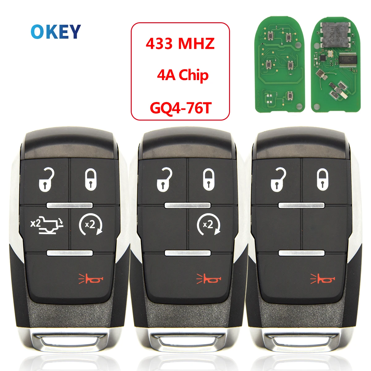 Chiave/Telecomando Per Dodge Ram Pickup Hd 2500 3500 4500 5500 2019 2020 2021 Id Fcc: Gq4-76t, P/n: 68374994 - Dodge - S5a24778c12ec4d99b92850f8997411181