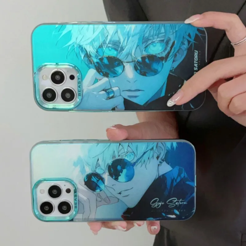 

Luxury Blu-Ray Laser Japan Anime Jujutsu Kaisen Satoru Gojo 5t5 Phone Case for iPhone 15 14 13 12 11 14 Pro Max Hard Cover Coque
