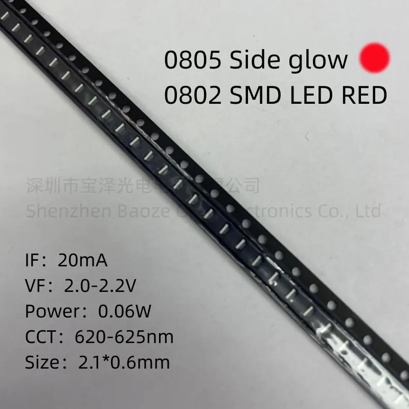 0802 Smd Led Rosso 2.1*0.6Mm Perline Per Lampade Di Alta Qualità Ad Alta Luminosità 0805 Luminescenza Laterale