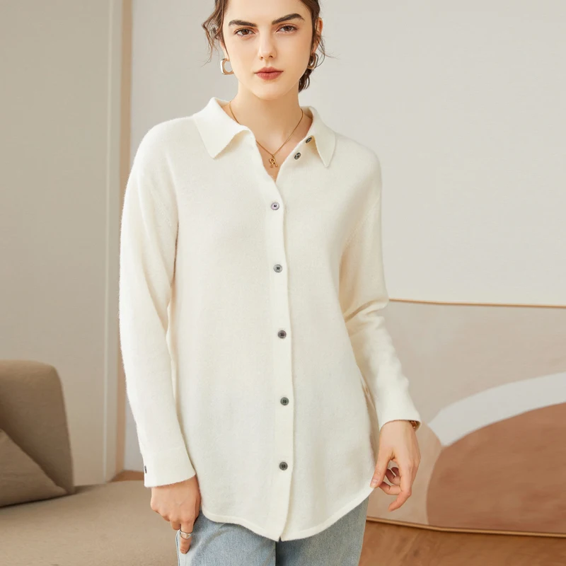 

Women Cardigans 100% GOAT CASHMERE Knitted Sweaters Winter Soft Warm Turt down collar Button Sleeve Knitwear Ladies Jacket HG01