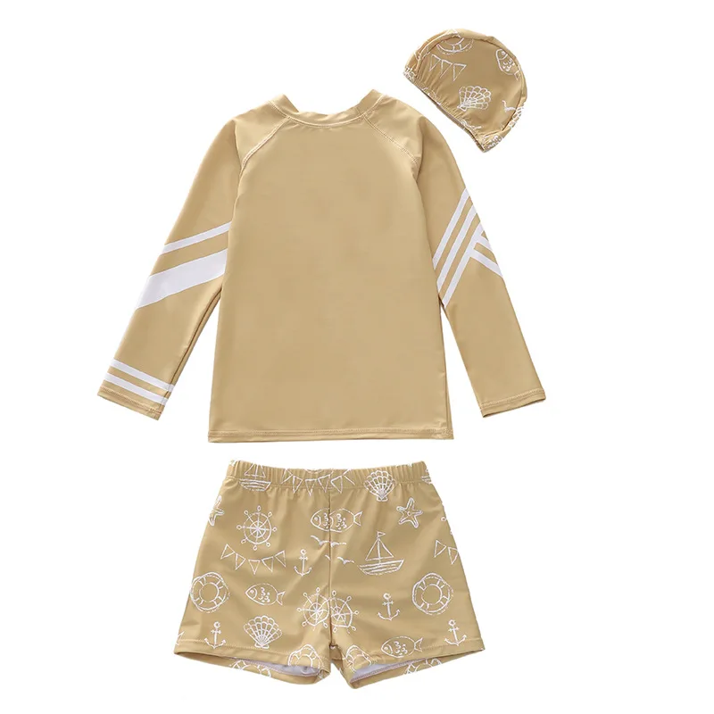 Swimsuit Boy 3 Pcs Long Sleeve Children's Swimwear Rash Guard Set Baby Toddler Big Boys Bathing Suit Summer Beach Clothes Kids