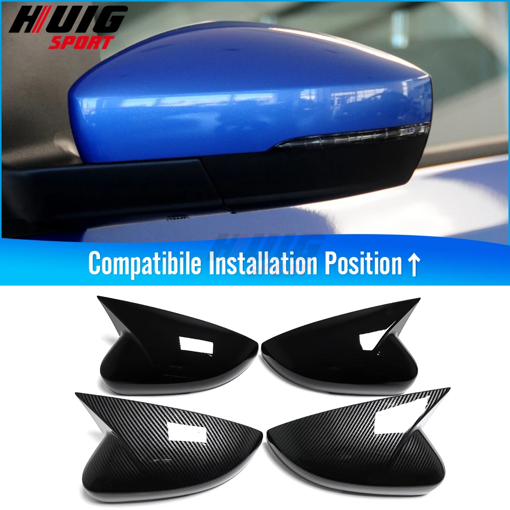 

2Pcs Carbon Fiber Look Car Door Side Wing OX Horn Rearview Mirror Cover Shell Caps Glossy Trim For Volkswagen Polo 2009-2018