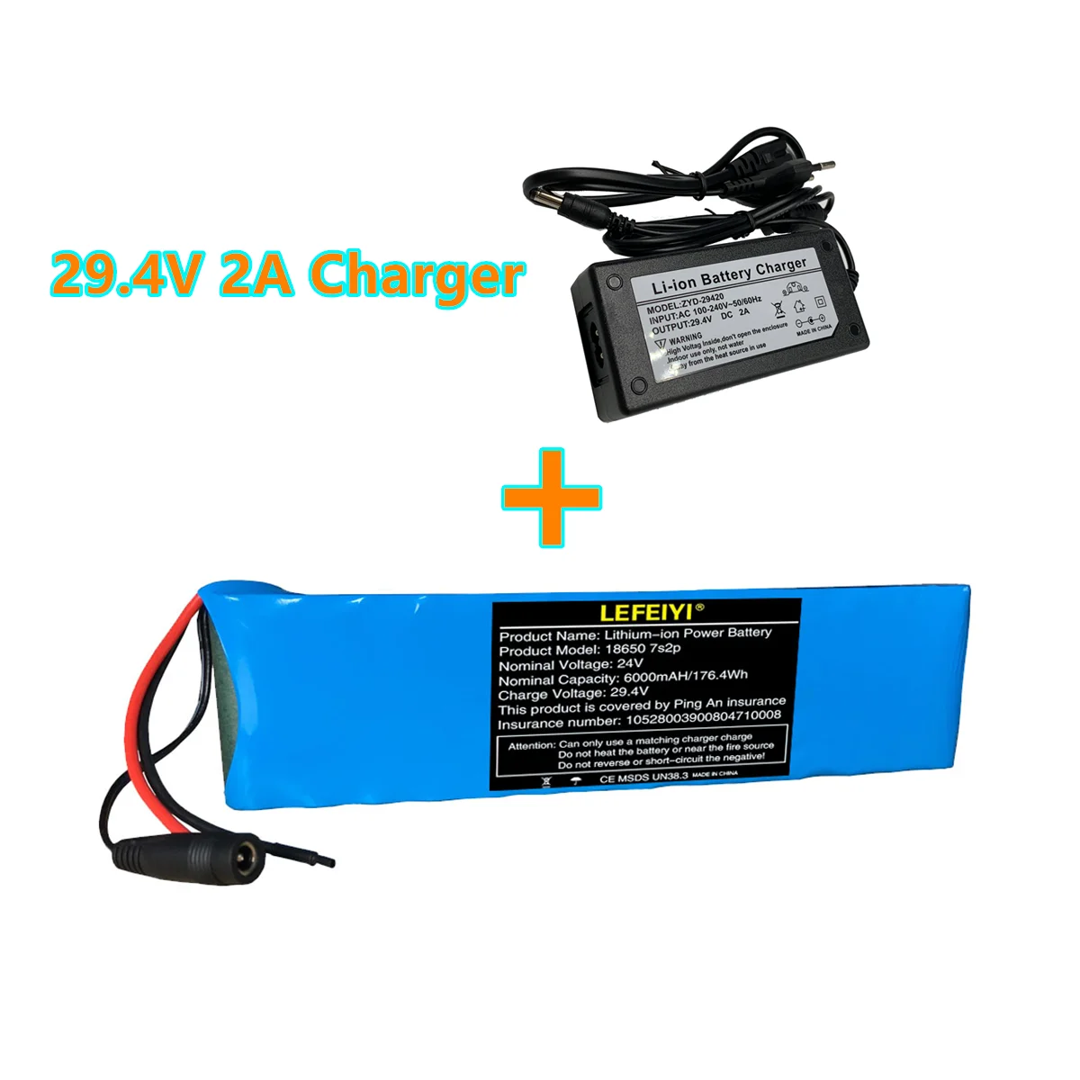 

New 24V 6000mAh 7S2P 18650 Li-ion Battery for 29.4v
