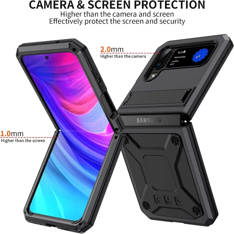 Heavy armored military-grade metal waterproof case for Samsung Galaxy Z Flip 4 Flip3 hard shockproof cover and bracket