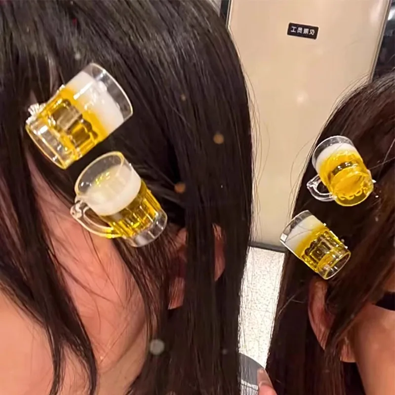 Gothic Beer Hair Clips Y2K Girls Creative Clip Side Bangs Hairpin Festival Hair Accessories Cool Punk Barrette Beer Hair Pins