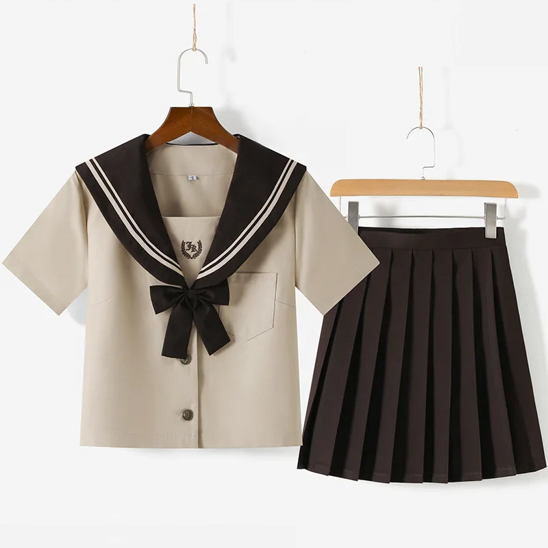 Japanese Jk Uniform Student Girl School Outfit Milk Tea Navy Feng Sailor Suit College Style Long-sleeved Jk Pleated Skirt Set japanese school uniform