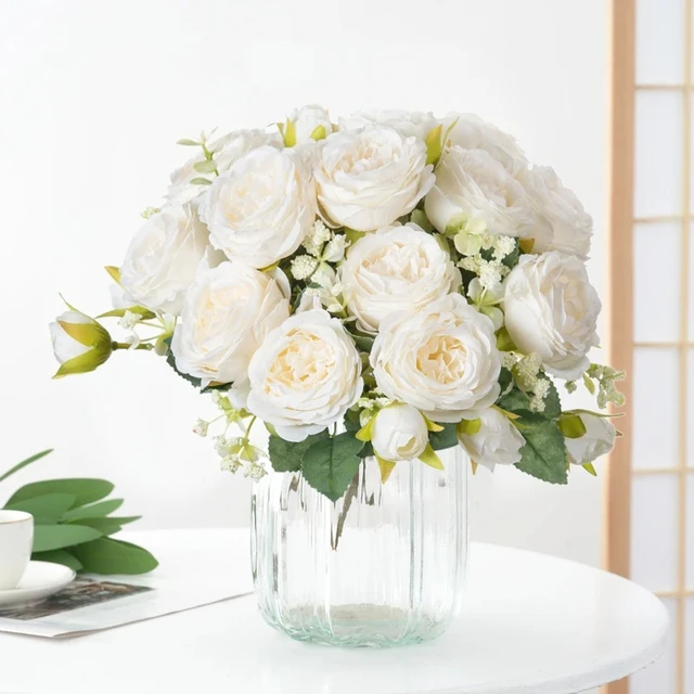 Fleurs artificielles fausses pivoines blanches en soie, utilisées pour la maison, décoration de Vase, couronne de noël, Bouquet de mariage, accessoires de fête 2