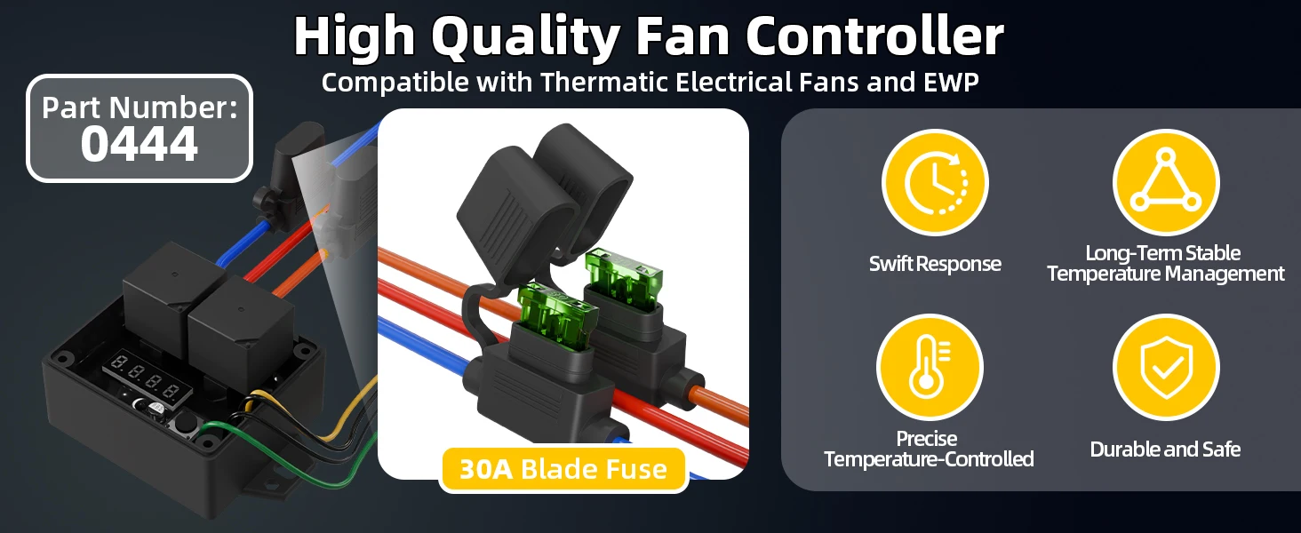 Digital Radiator Fan Controller #0444 Dual Electric Thermatic Fan 12V and 24V Adjustable Temperature Range from 40°C to 110°C