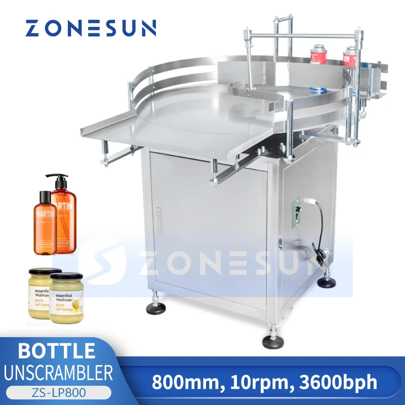 

ZONESUN Bottle Unscrambler Round Rotary Turntable Plastic Glass Container Packaging Sorting Feeding Table Machine ZS-LP800