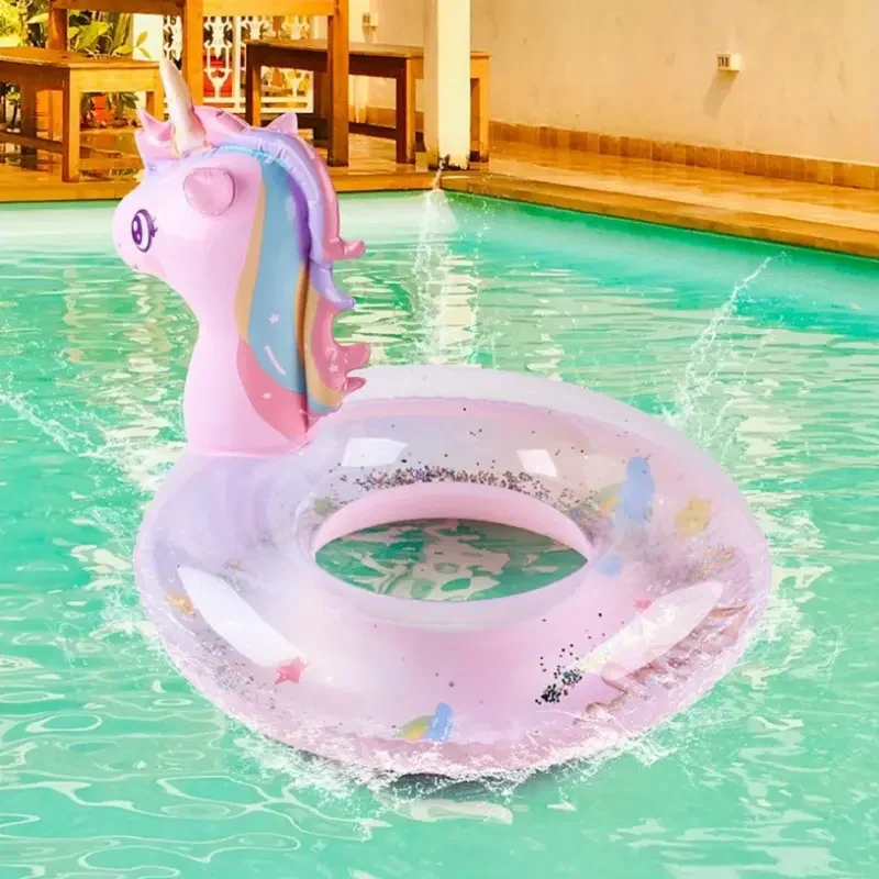 Unicorn ladies inflatable swimming ring-cute sequin rainbow horse design, perfect choice for summer pool parties