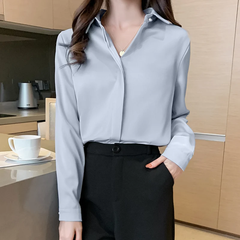 Satin Women Shirt 2023 New Long Sleeve Blouse Women Work Clothes