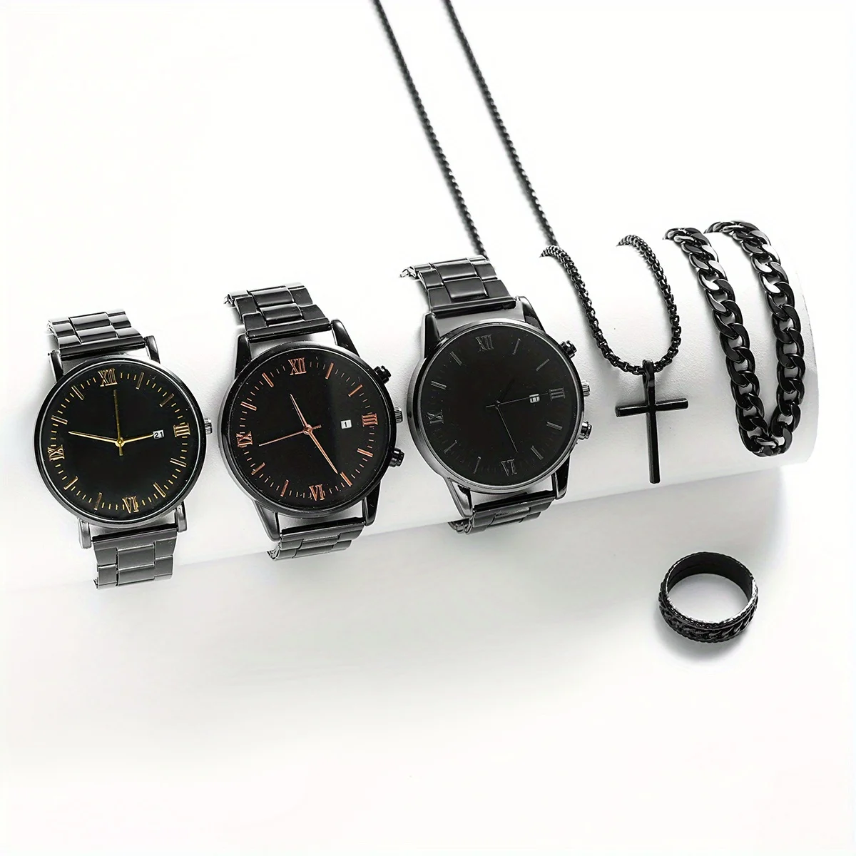 Hip Hop Jewelry Three Piece Set Casual Quartz Watch