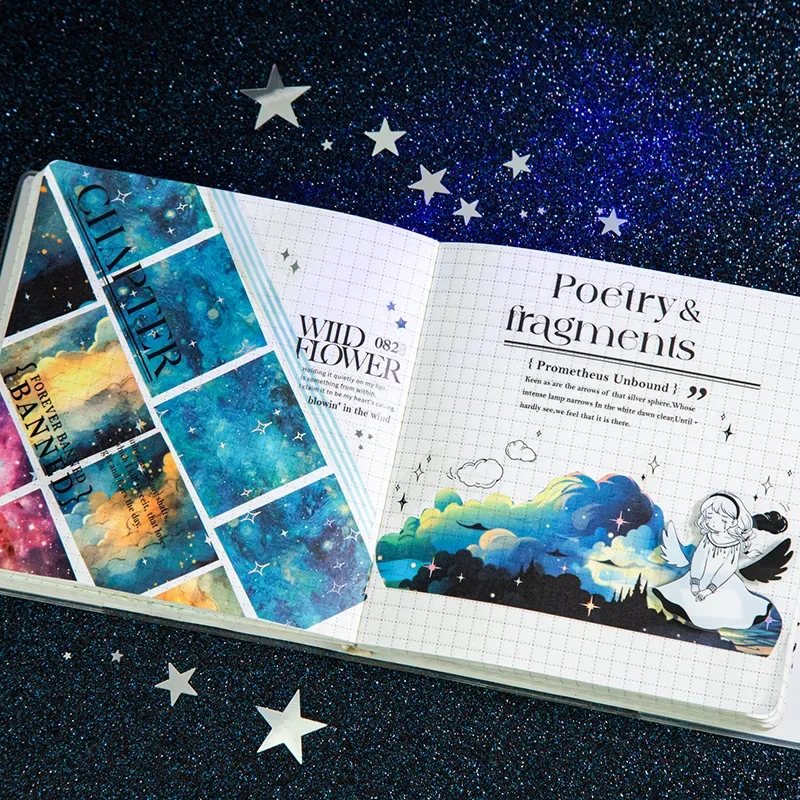1Roll Tape Starry Dreams Washi Waterproof PET Handbook Backing with Water Stickers Adhesive Masking Scrapbook cut 50mm*2m 3