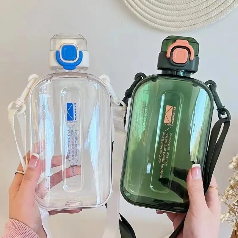 Flat Square Transparent Water Bottle Portable Travel Canteen with  Adjustable Strap Elegant Slim Bottle for Sport Camping - AliExpress