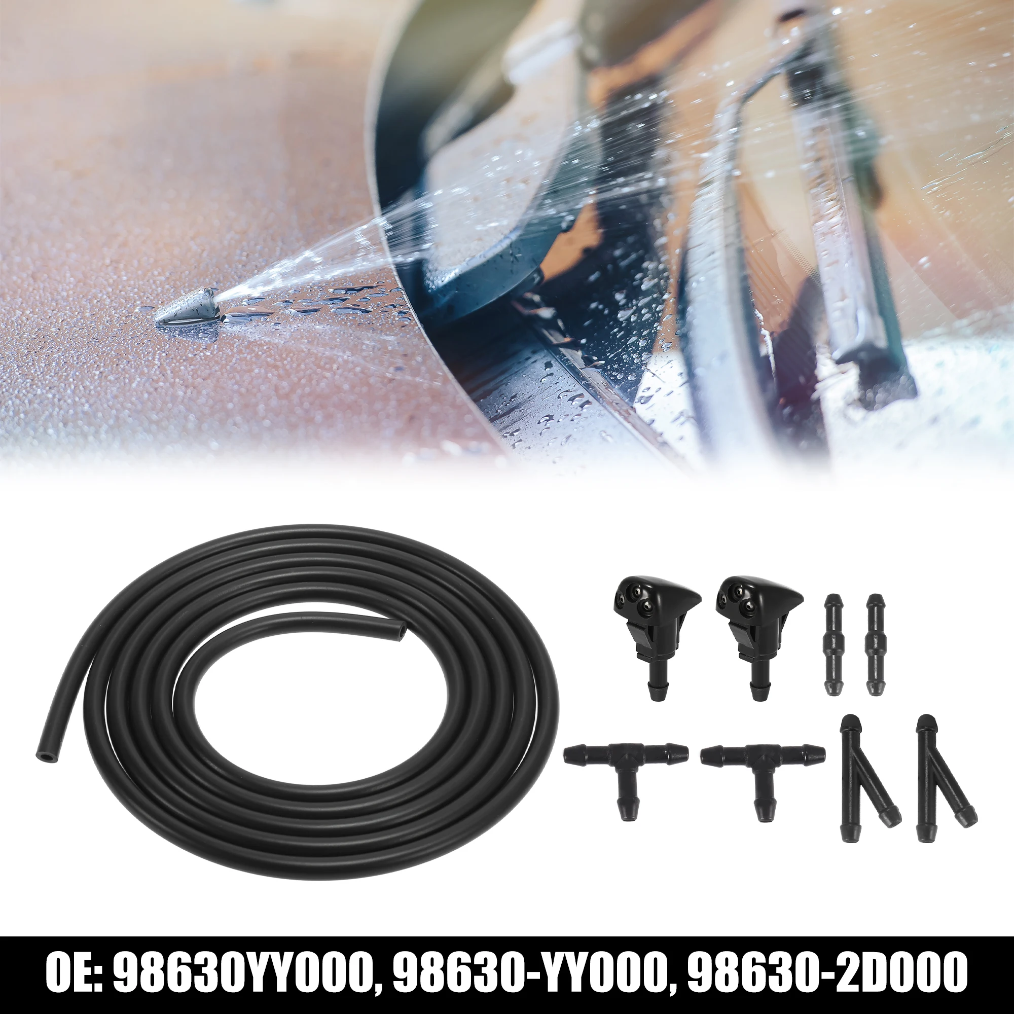 

X Autohaux Front Windshield Washer Nozzles Kit for Hyundai Sonata 2.2 Meters Windshield Washer Hose with Connectors 98630YY000