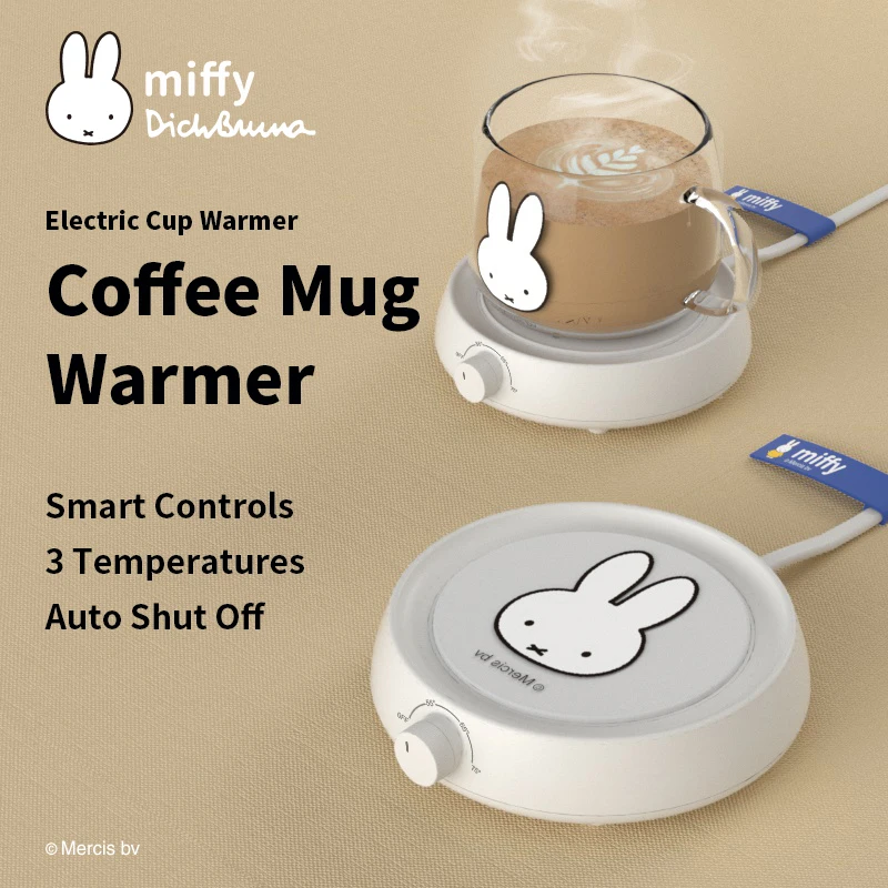 Miffy 컵 히터, 커피 머그잔 워머, 타이머 가열 코스터, 스마트 온도 조절 ..