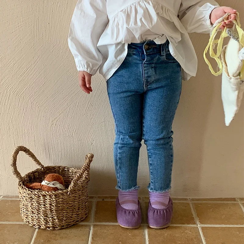 

New Autumn Girls solid color skinny jeans Baby girl casual all-match trousers Kids slim denim pants