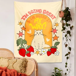 Cute Cat Tapestry Wall Hanging Kawaii Star Strawberry Bohemian Decoration Home for Living Room Kids Room Bedroom Wall Art