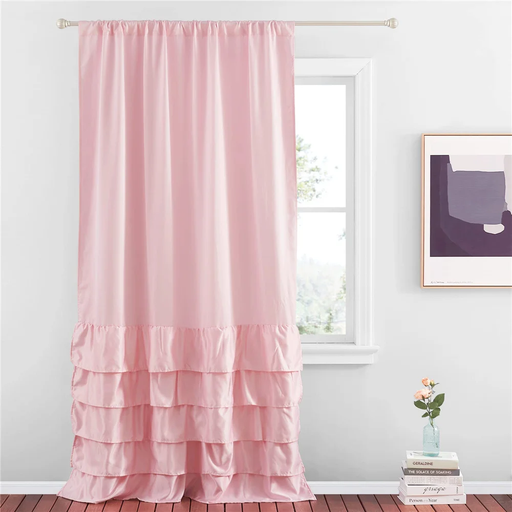 NICETOWN 1pc Ruffle Curtains Window Panel for Living Dining Room Bedroom Blackout Luxury Solid Color Curtains