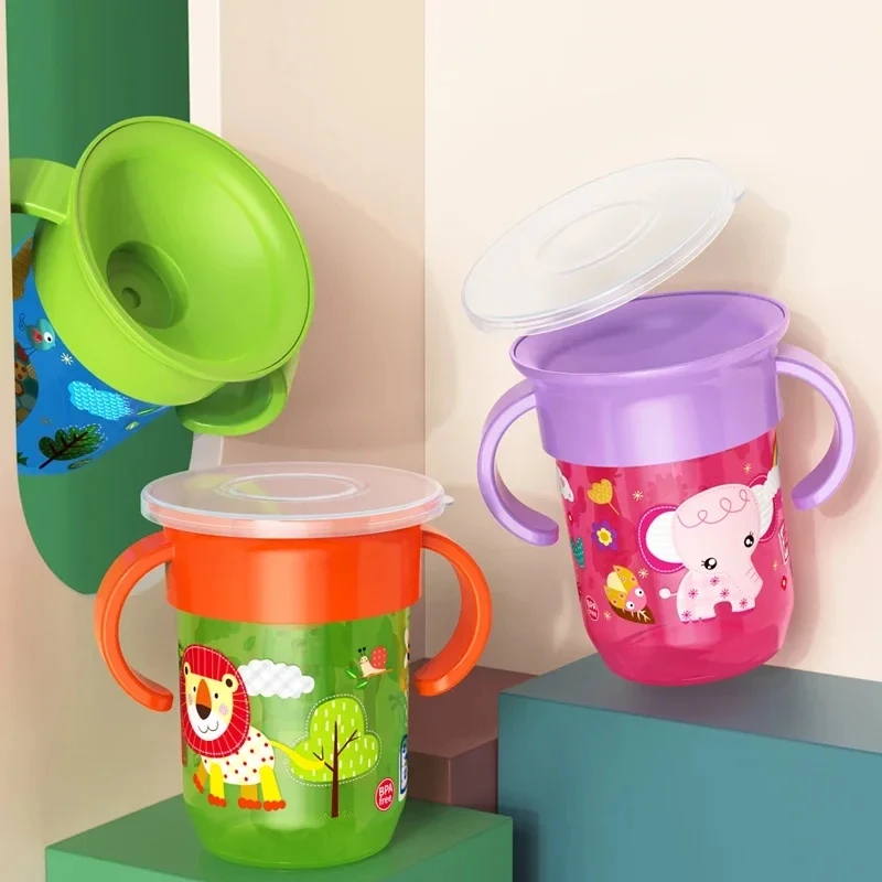 6-36 baby drinking magic water cup 360 degrees with handle upside down no leakage and anti-fall with dustproof cover anti-chok water bottle feeding bottle duckbill cup