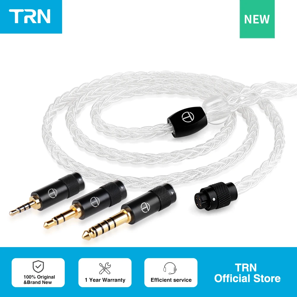 Trn-cabo de Prata Pura para Fones de Ouvido t3 Pro Core 4.4 2.5 3.5 tipo c Mmcx Conector 2pin Fio Atualizado kz Moondrop vx Pro Bax