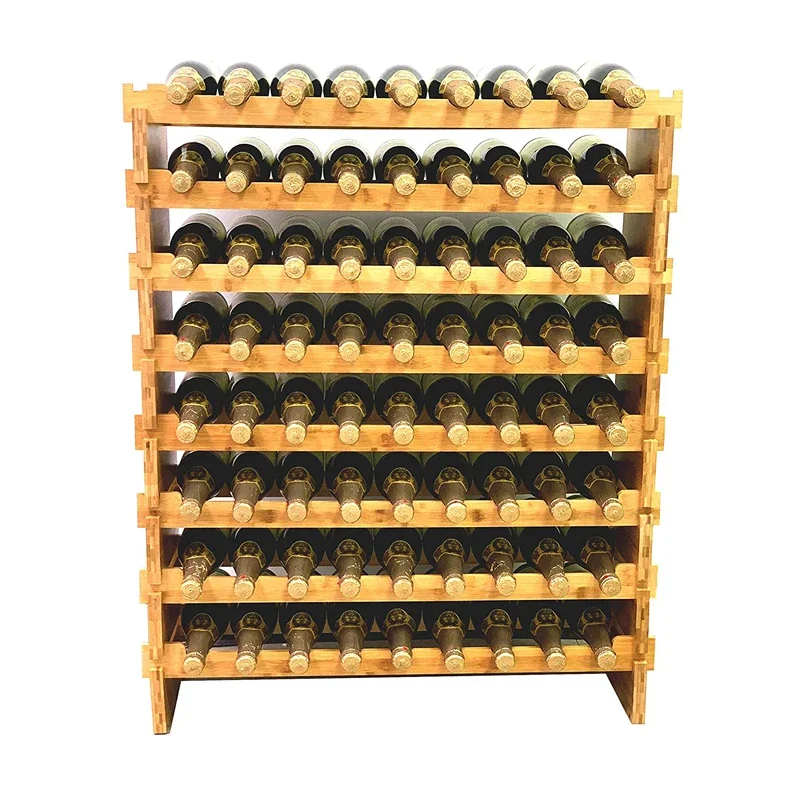 Bamboo Stackable 72 Bottles Bottle Wine Rack Freestanding Floor Wine Holder Stand Storage Organizer Display Rack