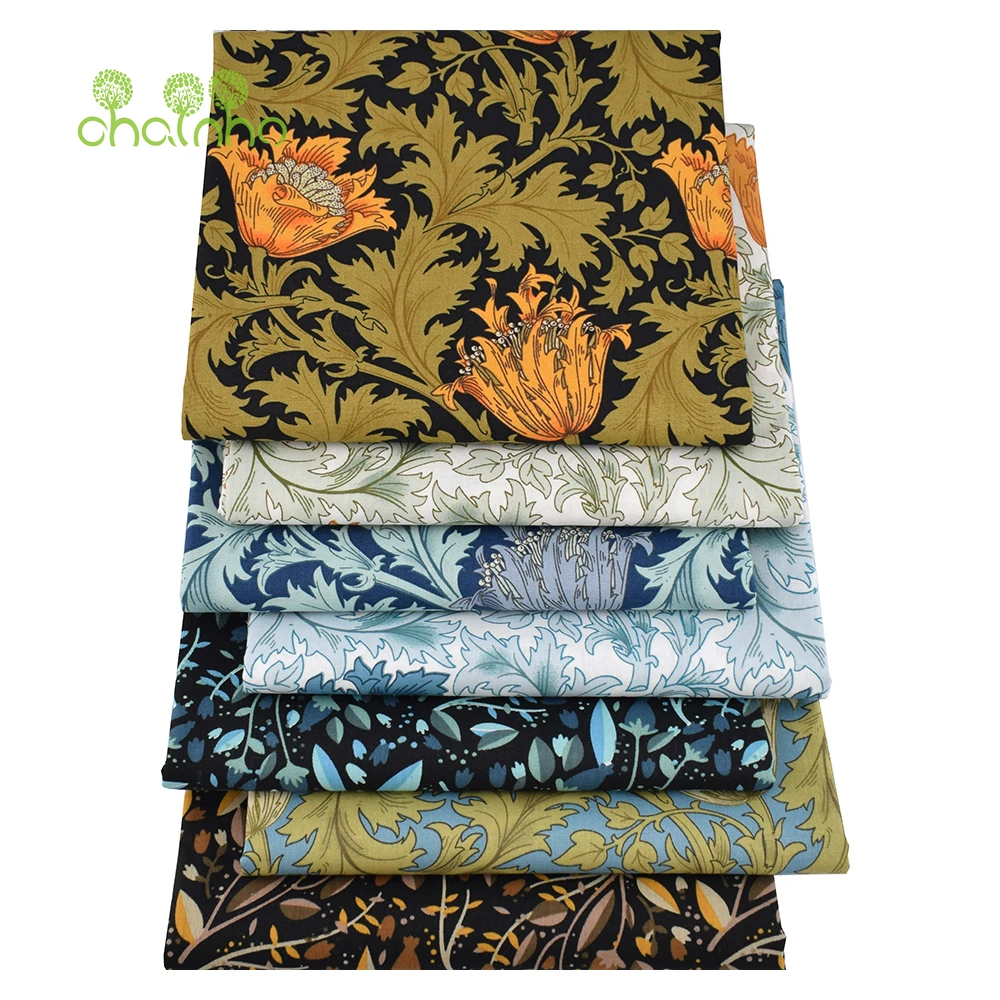 Chainho,Printed Plain Weave Poplin Cotton Fabric,DIY Sewing Quilting Material,Patchwork Cloth Textile,Big Size,4PC6-10