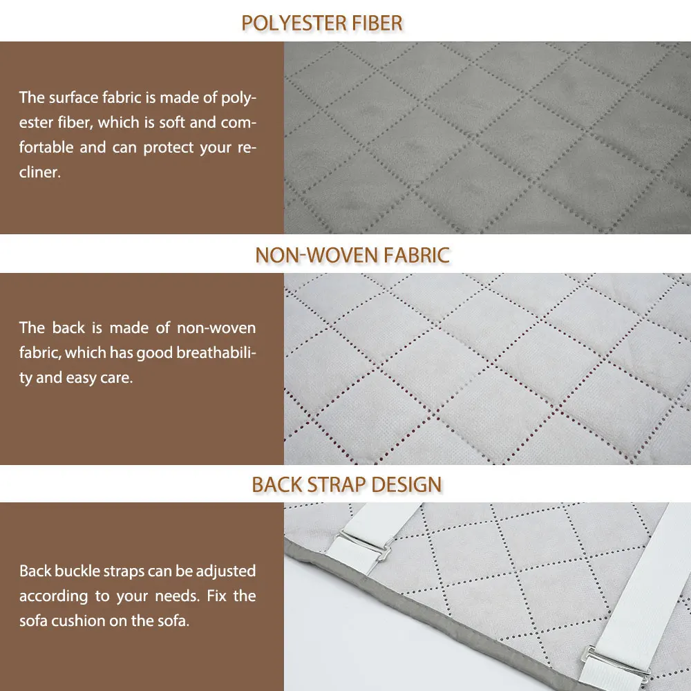 Recliner Chair Sofa Cover Polyester Fiber Couch Furniture Protector with Side Pocket Anti Slip Armchair Cover Washable Chair Mat