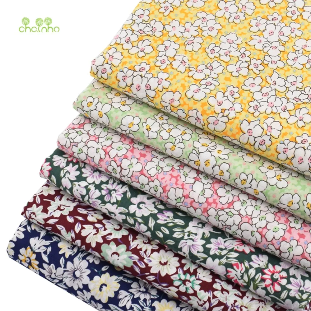 Chainho,Printed Plain Weave Poplin Cotton Fabric,DIY Sewing Quilting Material,Patchwork Cloth,Floral Series,3 Sizes,15PC92