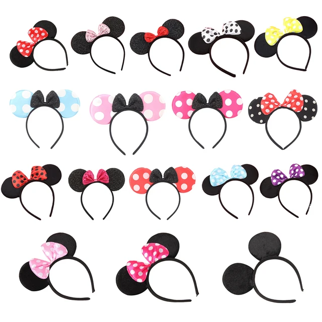 Disney 17 Colors Mickey Minnie Hairband Dot Bow Mouse Ears Headband Headdress Accessories For Birthday Party 1