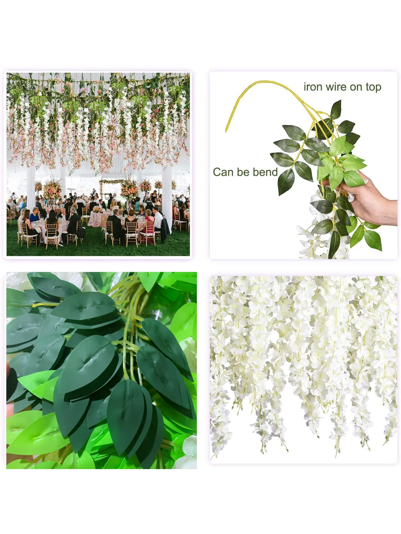 Description Picture 2 of item12Pcs Wisteria Artificial Flower Rattan Wreath Arch Wedding Home Garden Office Decoration Pendant Plant Wall Decoration