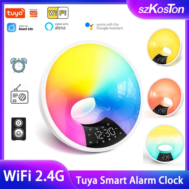 WiFi Smart Wake Up Light Workday Alarm Clock with 7 Colors Sunrise/Sunset  Smart Life Tuya APP Works with Alexa Google Home - AliExpress