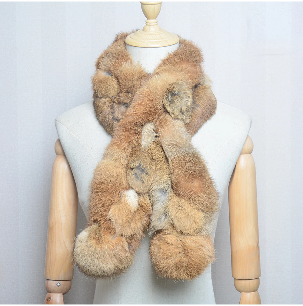 Women Winter Rabbit Fur Scarf 100% Natural Rabbit Fur Fashion warm And Soft Neckerchief Wholesale Pompoml Fur Scarves Headbands 3